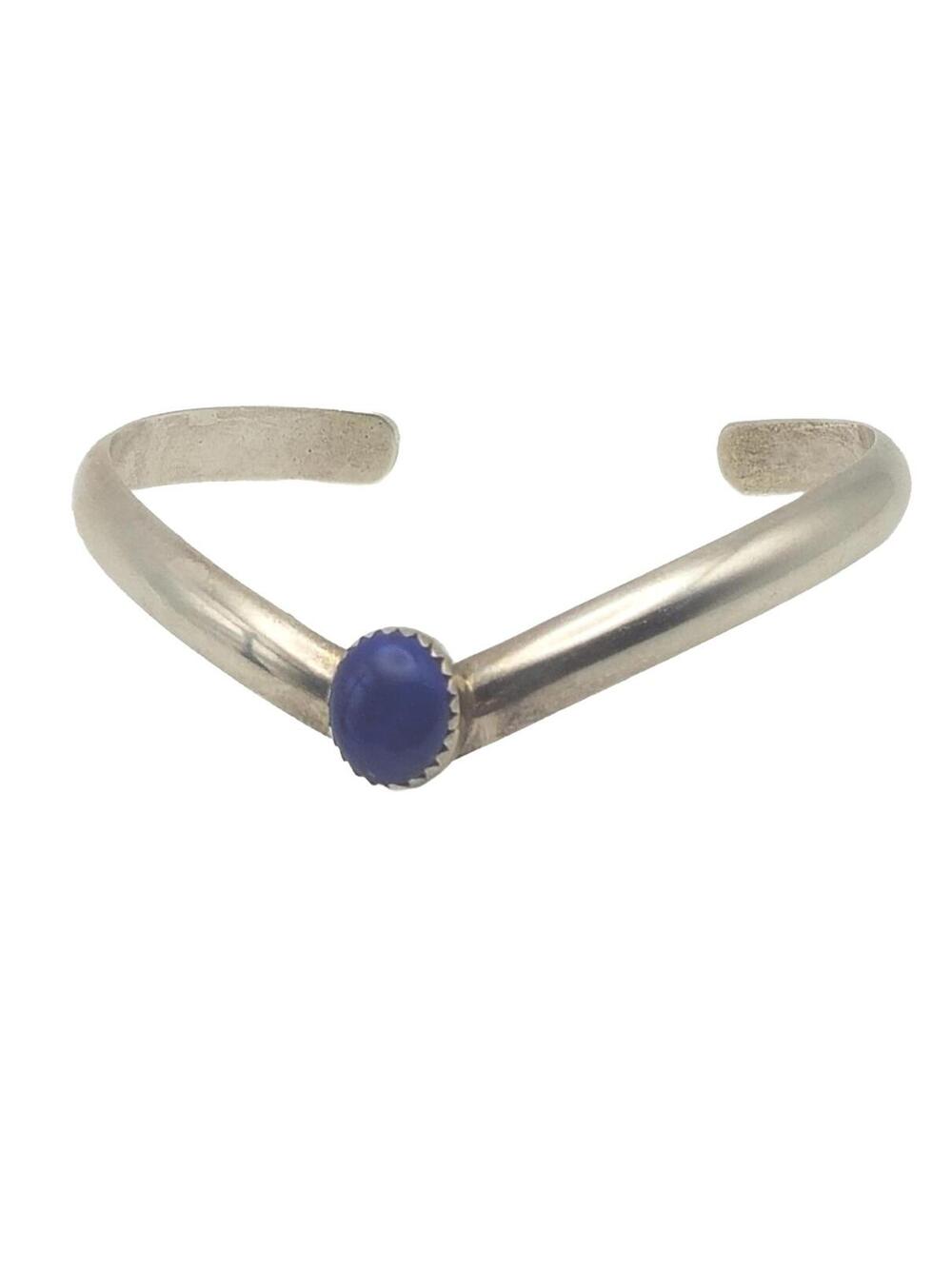 Sterling Silver Cuff Bracelet Lapis Lazuili Stone Signed Nelson Pacheco 6.25"